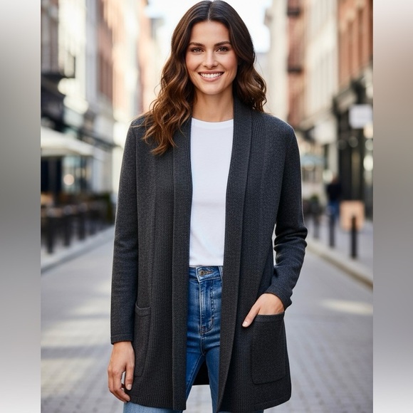 LORD & TAYLOR 100% Cashmeree Charcoal Gray Open Front Cardigan Sweater XS - Picture 1 of 10